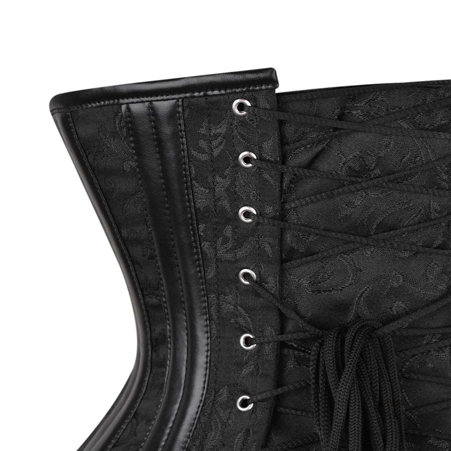 Black Floral Brocade Iron Rose Underbust Corset