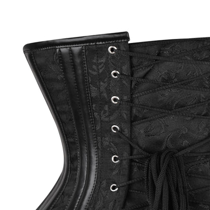 Black Floral Brocade Iron Rose Underbust Corset