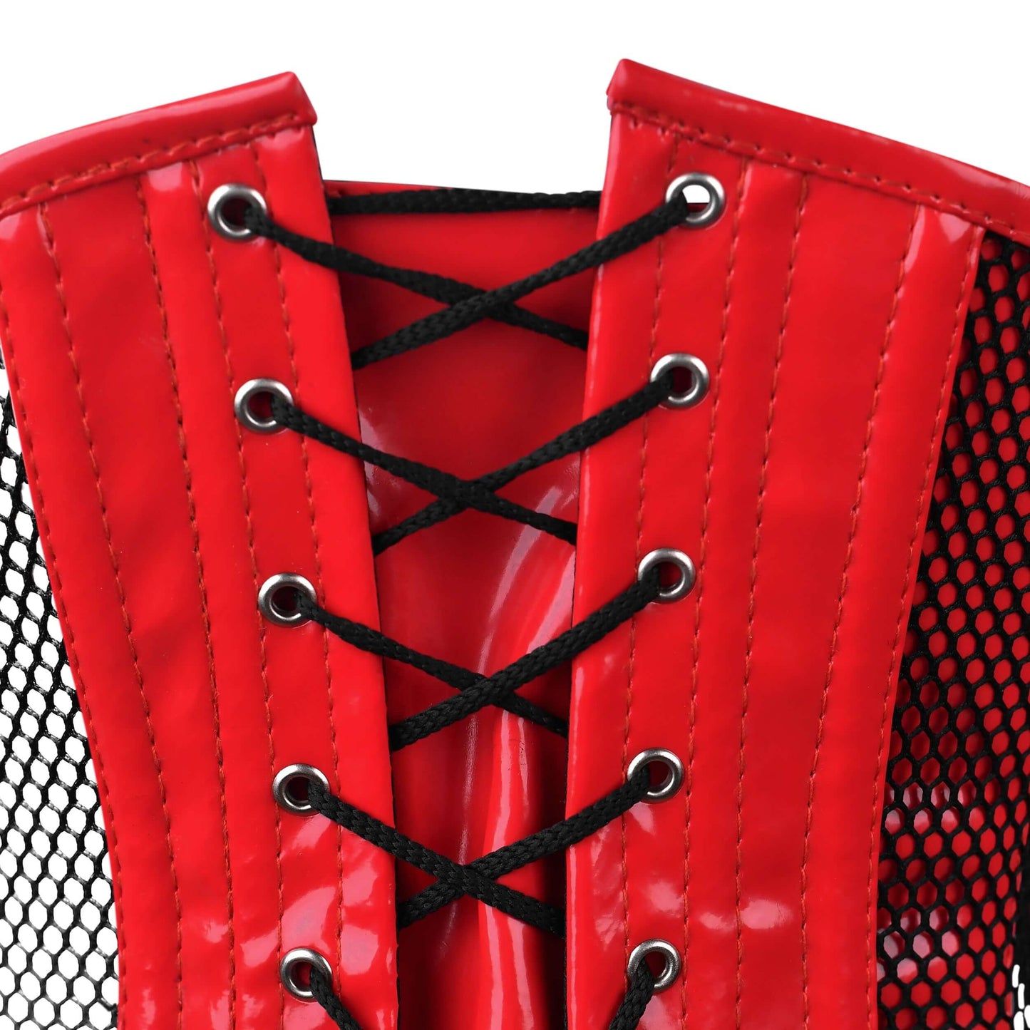 Red PVC Fishnet Underbust Steel Boned Corset