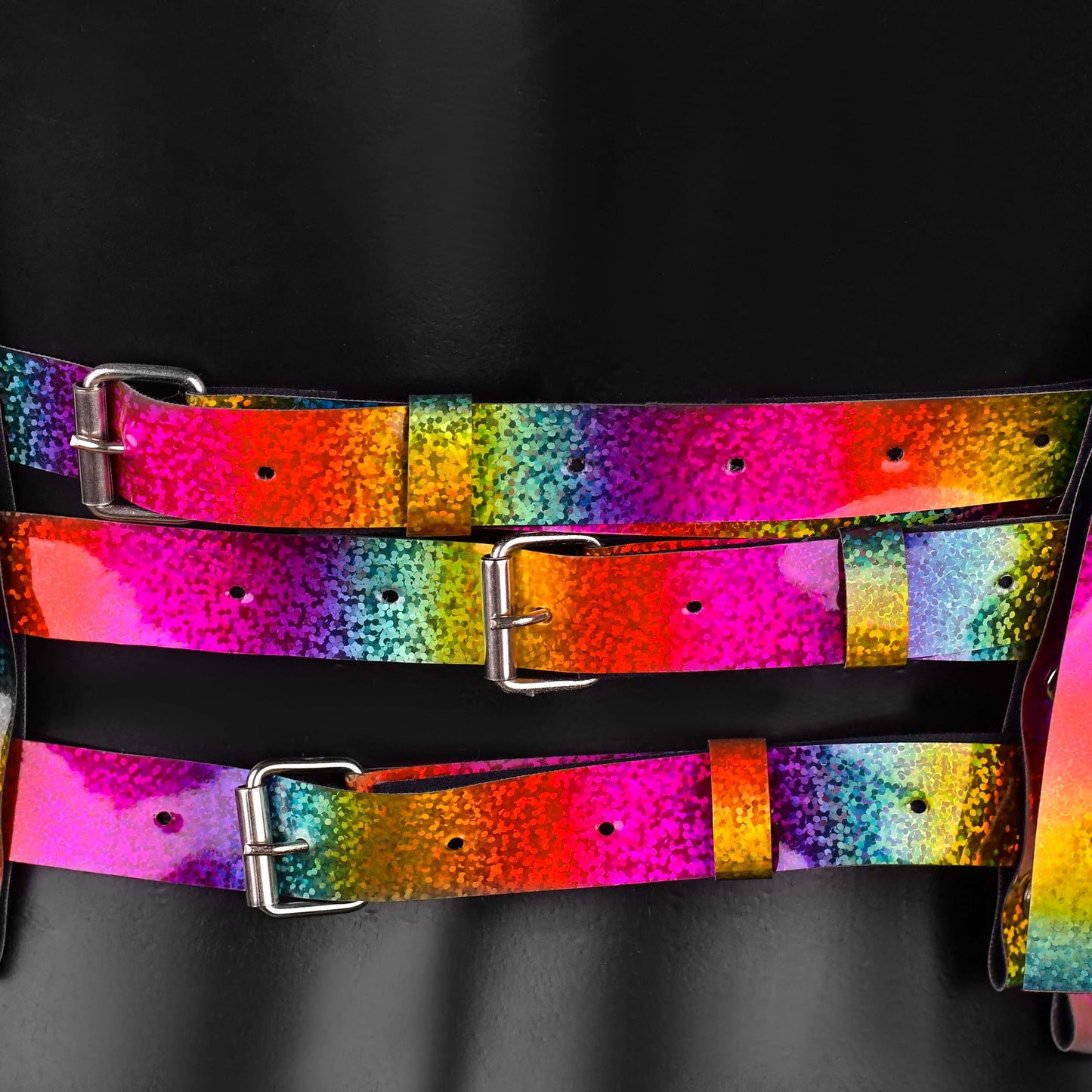 HAR-219 Rainbow Holographic Strappy Harness