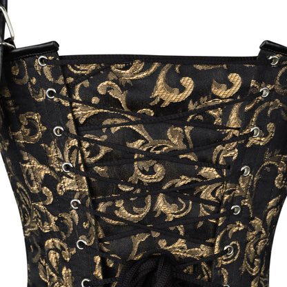 Black & Gold Brocade Corset with Shoulder Straps