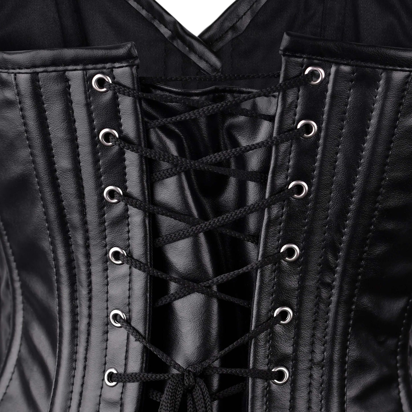 Handmade Black Faux Leather Steel Boned Overbust Corset