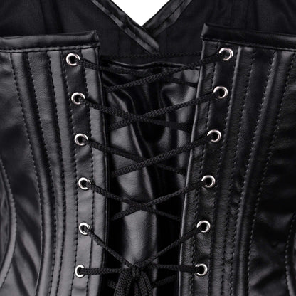 Handmade Black Faux Leather Steel Boned Overbust Corset