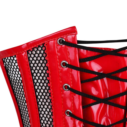 Red and Black Mesh & Leather Overbust Corset
