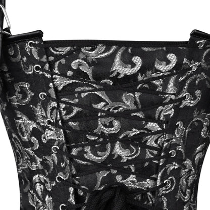Black & Silver Brocade Corset with Shoulder Straps