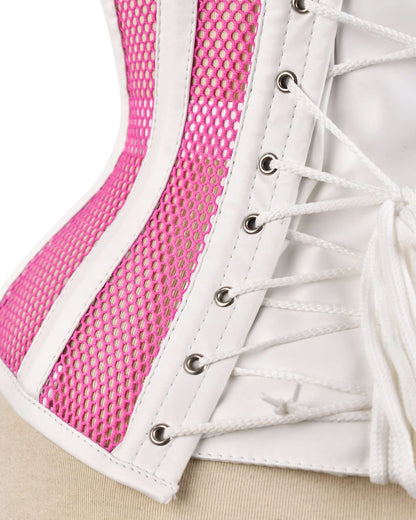 Pink Sheer Medieval Steel-Boned Lace-Up Underbust Corset