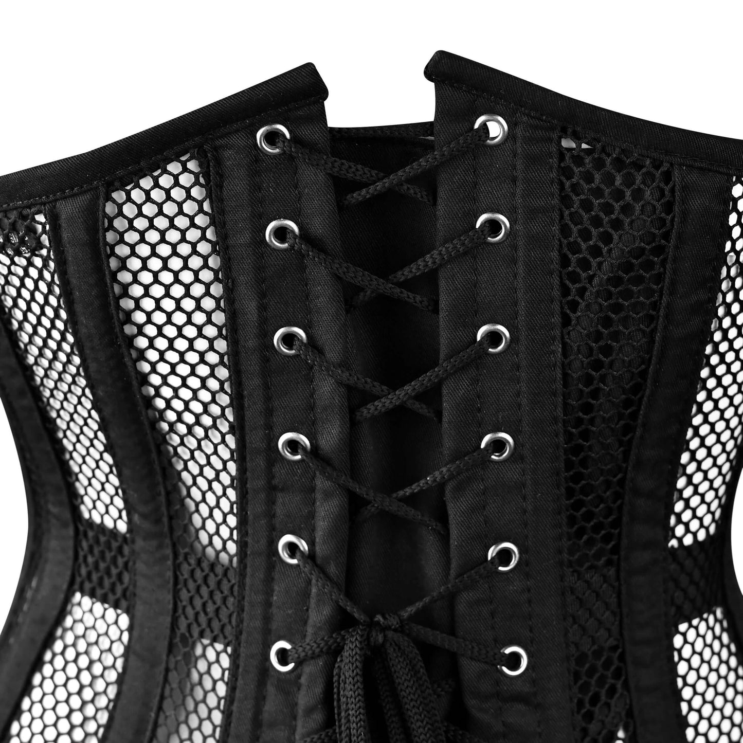 Black Torso Cotton Fishnet Underbust Steel Boned Corset