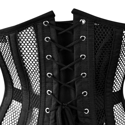 Black Torso Cotton Fishnet Underbust Steel Boned Corset