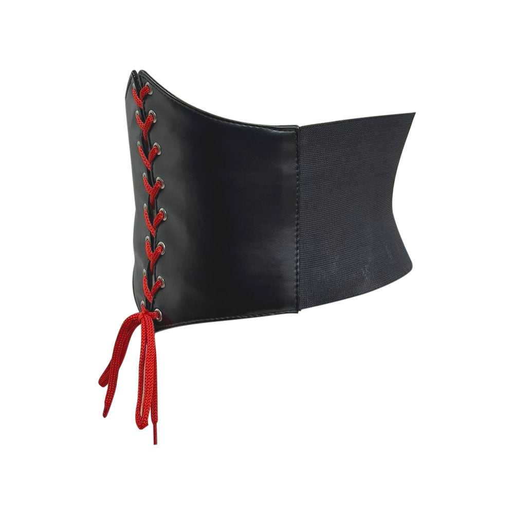 Black Red Laces Faux Leather Waist Trainer Corset Belt