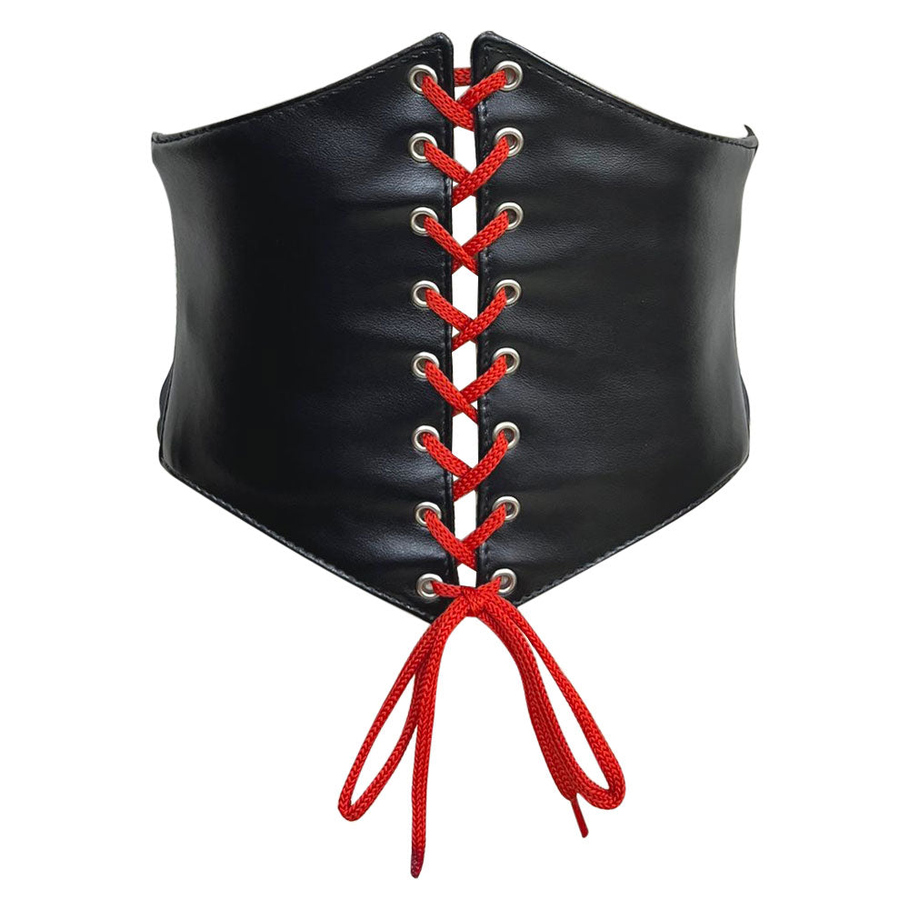 Black Red Laces Faux Leather Waist Trainer Corset Belt