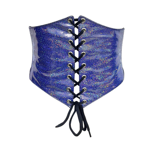 Blue Glitter PVC Waist Trainer Corset Belt - Short Torso Waist Cincher