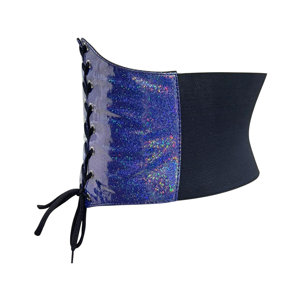 Blue Glitter PVC Waist Trainer Corset Belt - Short Torso Waist Cincher