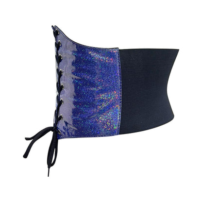 Blue Glitter PVC Waist Trainer Corset Belt - Short Torso Waist Cincher