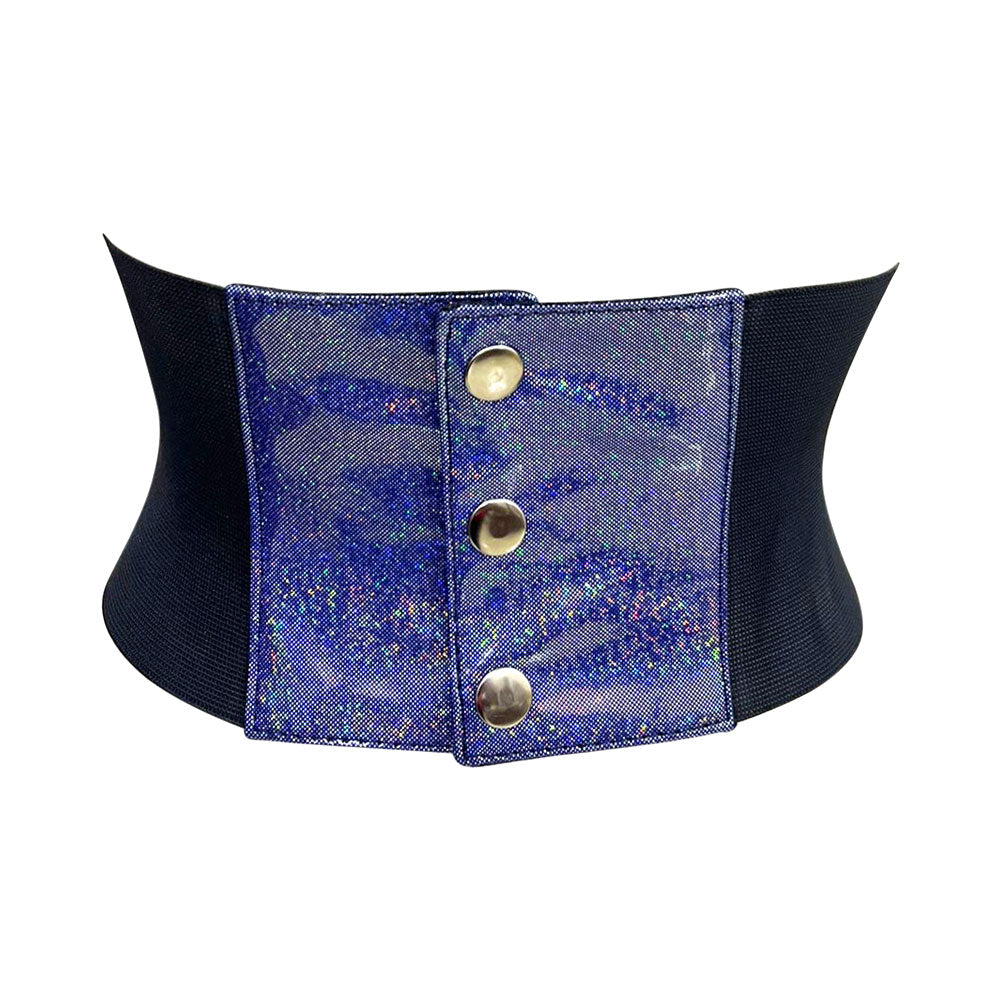 Blue Glitter PVC Waist Trainer Corset Belt - Short Torso Waist Cincher