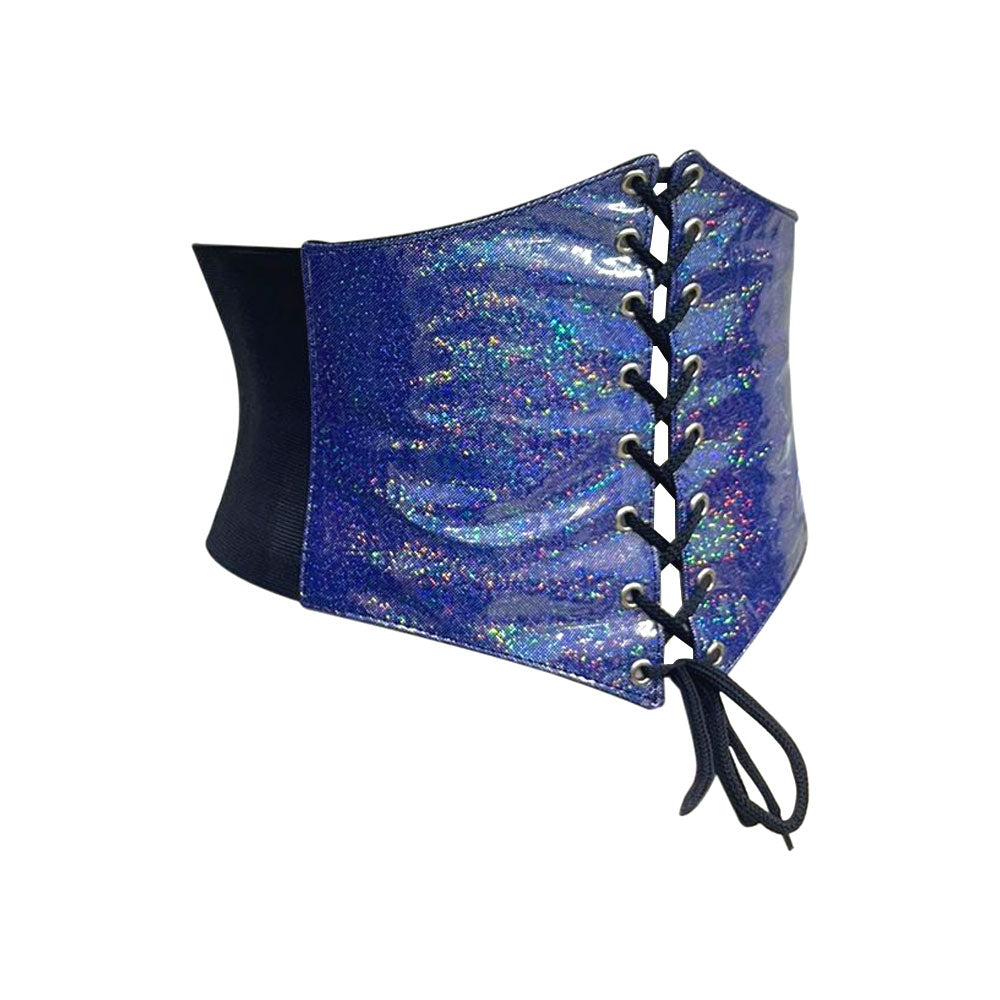 Blue Glitter PVC Waist Trainer Corset Belt - Short Torso Waist Cincher