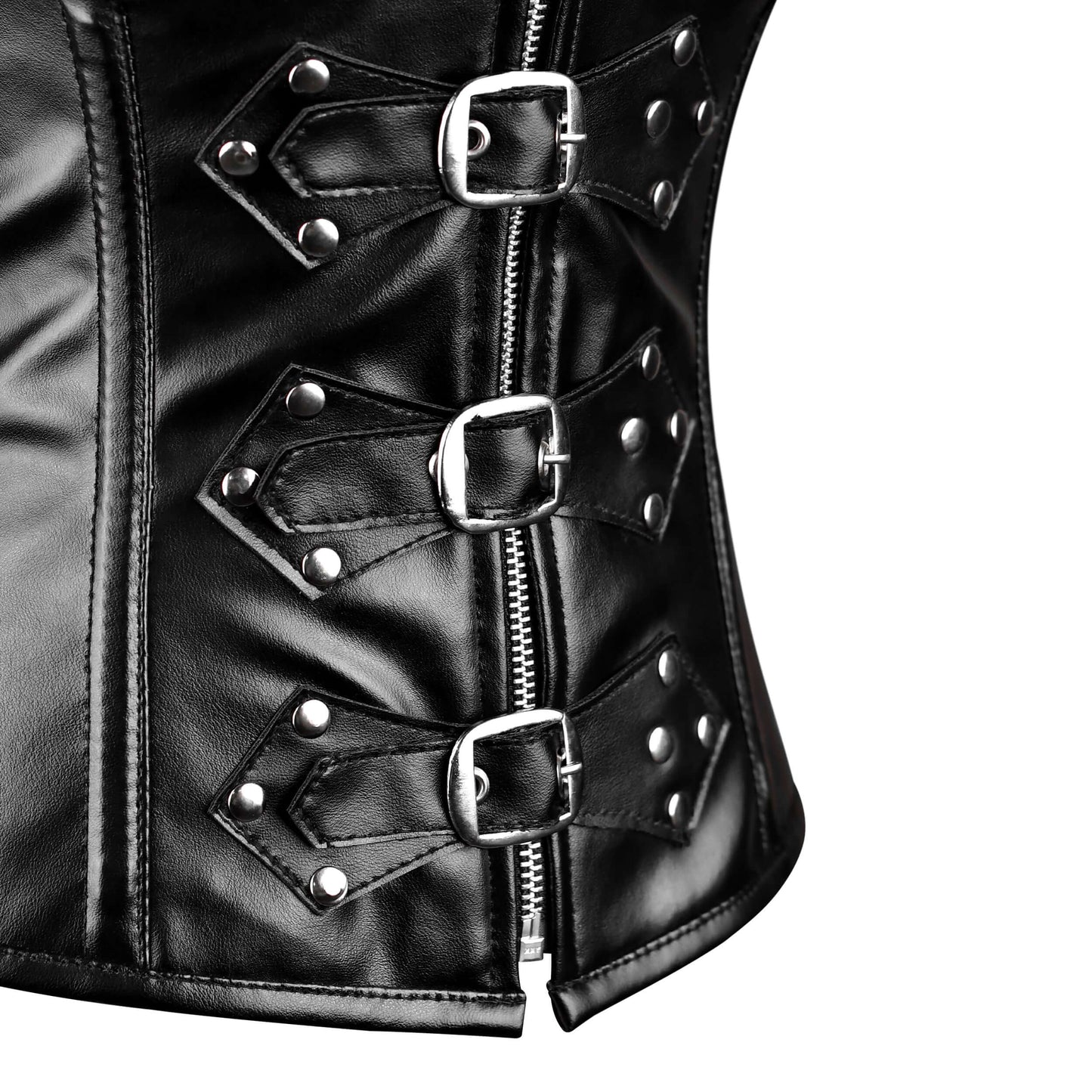Handmade Black Steampunk Leather Steel Boned Halter Overbust Corset