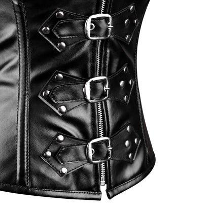 Handmade Black Steampunk Leather Steel Boned Halter Overbust Corset