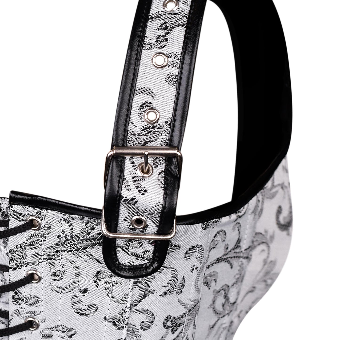 White & Silver Brocade Corset with Shoulder Straps