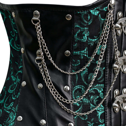 Green Brocade Underbust Steel Boned Lace-up Corset