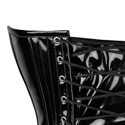 The Black Gloss Leather Over Bust Corset