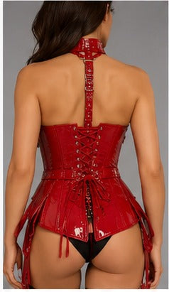 Red PVC Underbust Corset Harness with Buckles