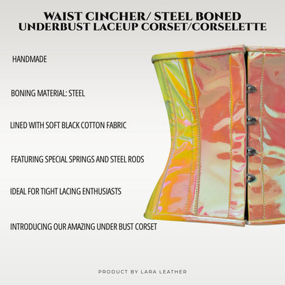 Yellow and Pink Holographic Underbust Steel Boned Corset