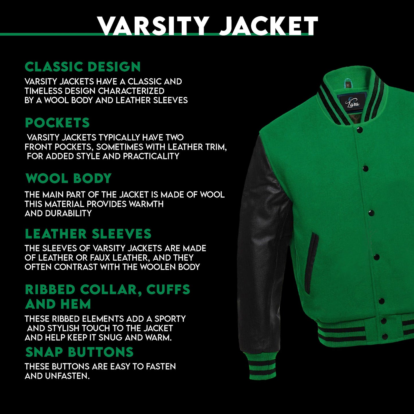 Varsity Letterman High School Jacket with Real Leather Sleeves