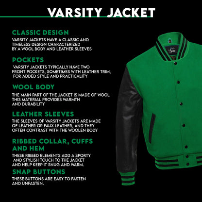 Varsity Letterman High School Jacket with Real Leather Sleeves