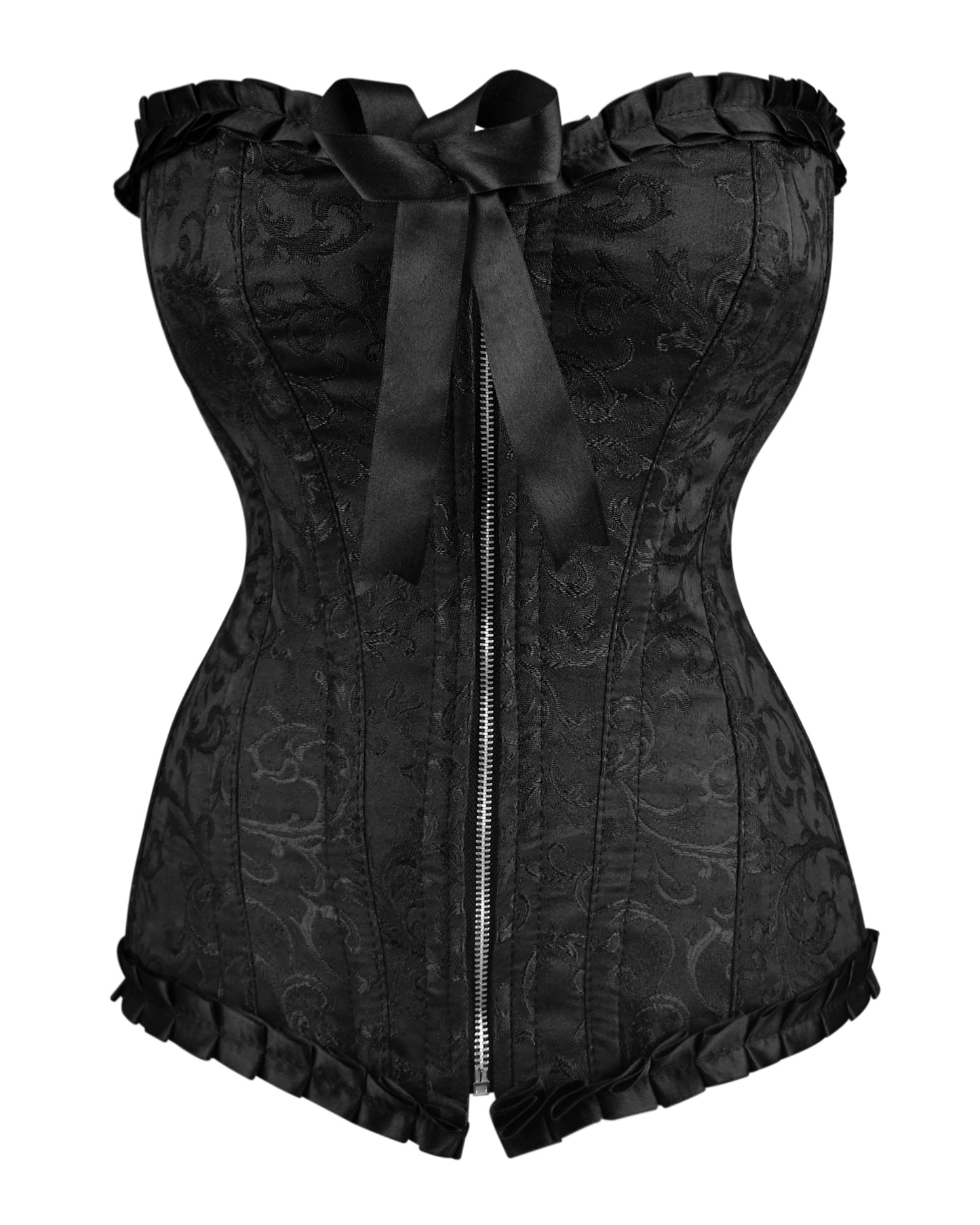 Plus Size Black Brocade Overbust Corset - Laced Corset