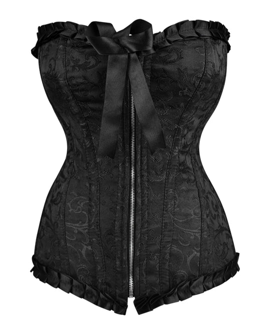 Black Brocade Overbust Corset - Laced Corset