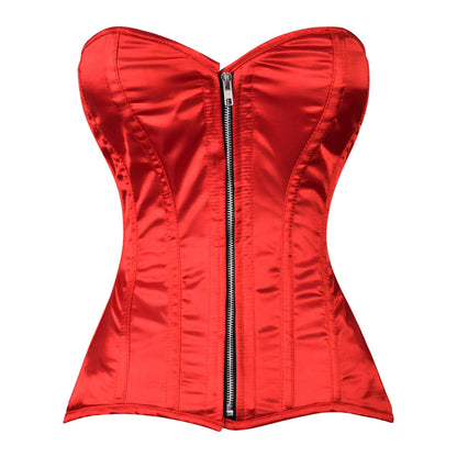 Red Satin Overbust Corset with Steel Boning (Handmade)
