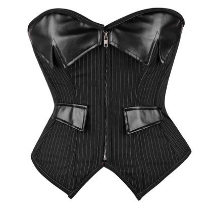 Black Pinstripe Leather Accent Corset