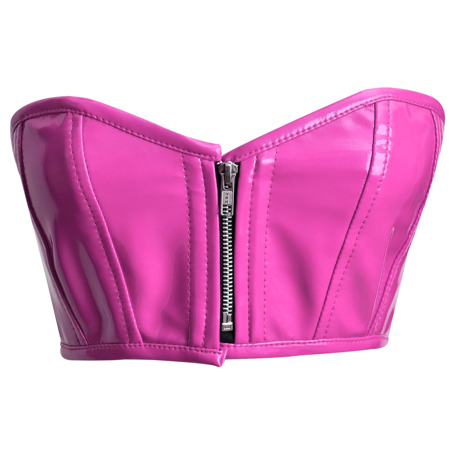 Handmade Black Y2k PVC Front Zipper Bustier Top