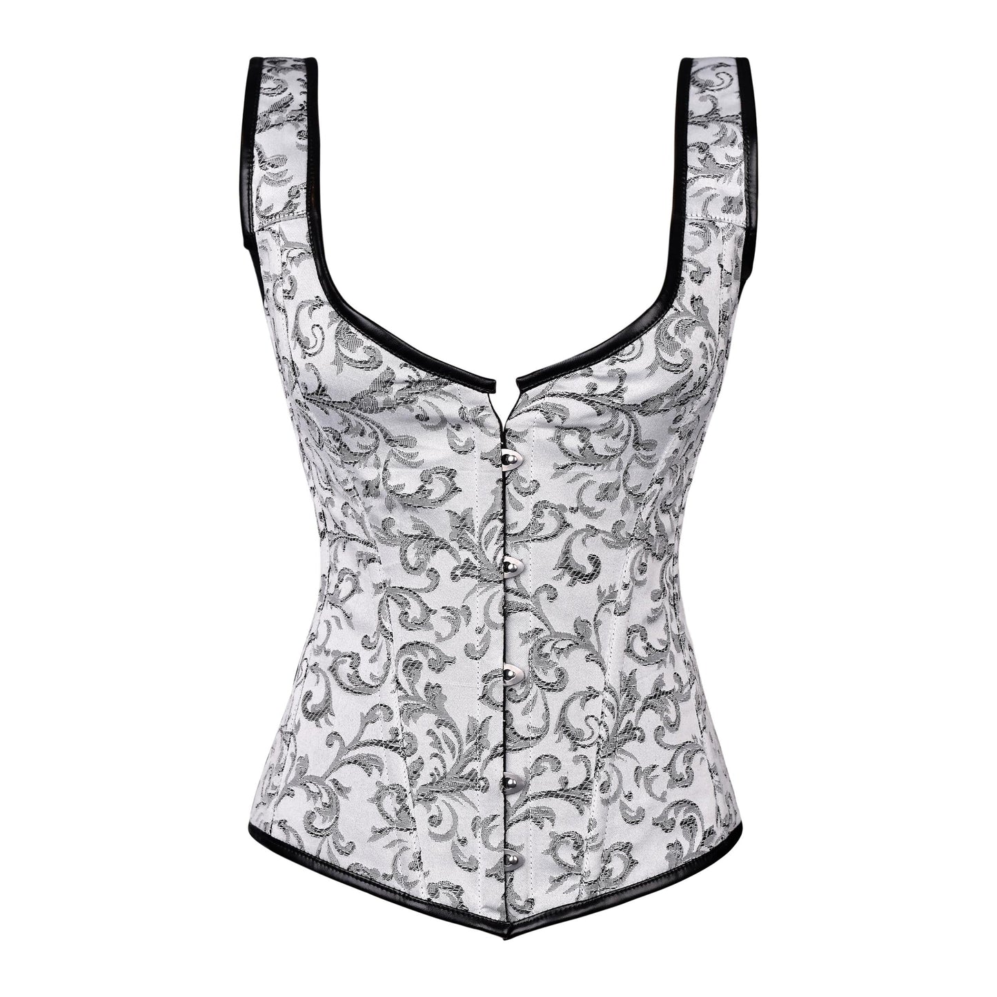 White & Silver Brocade Corset with Shoulder Straps