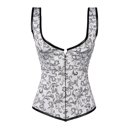White & Silver Brocade Corset with Shoulder Straps