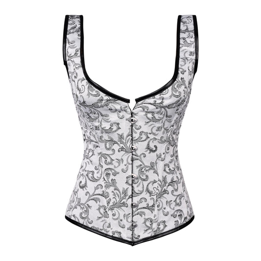 White & Silver Brocade Corset with Shoulder Straps