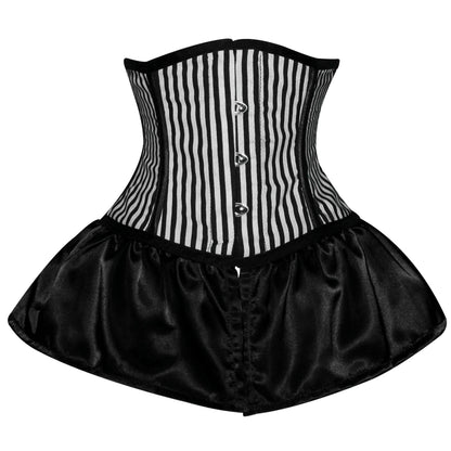Handmade Black White Pinstripe Satin Steel Boned Underbust Fairy Flare Corset
