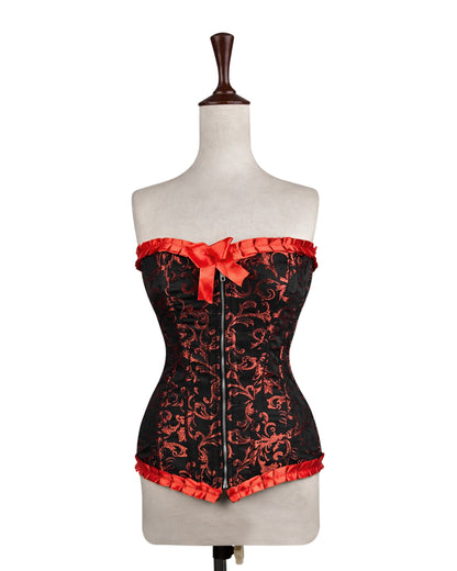 Plus Size Red Brocade Overbust Corset - Laced Corset