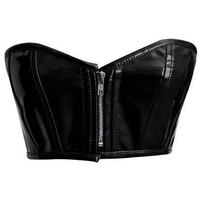 Handmade Black Y2k PVC Front Zipper Bustier Top