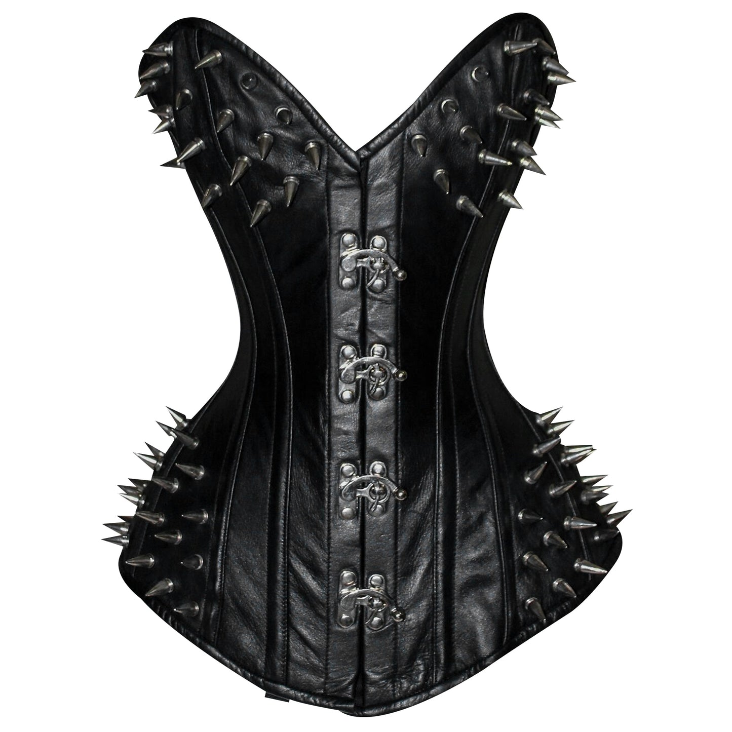 Handmade Black Spiked Steampunk Leather Steel Boned Overbust Corset