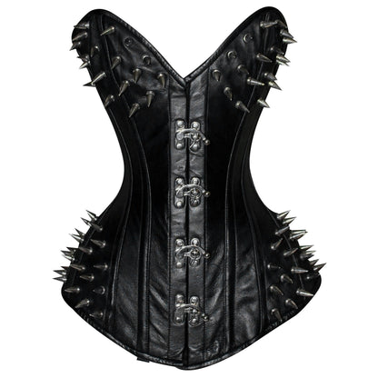 Handmade Black Spiked Steampunk Leather Steel Boned Overbust Corset