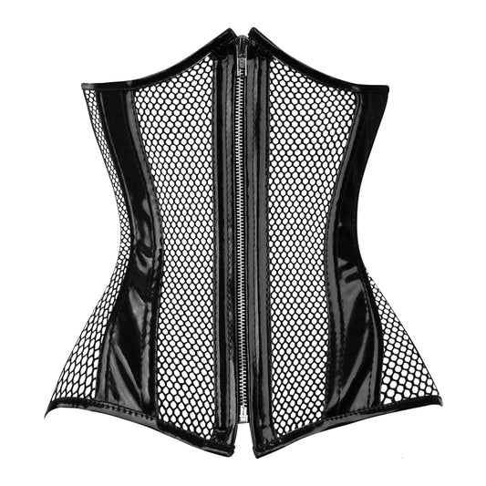 Black PVC Fishnet Underbust Steel Boned Corset