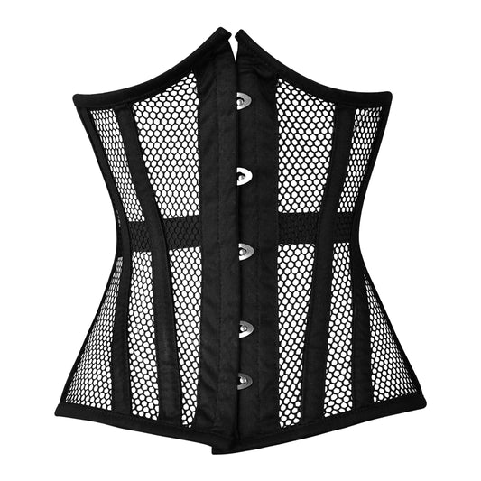 Black Torso Cotton Fishnet Underbust Steel Boned Corset