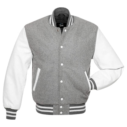 Varsity Letterman College Wool Jacket with Real Leather Sleeves