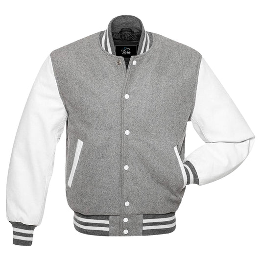 Varsity Letterman College Wool Jacket with Real Leather Sleeves