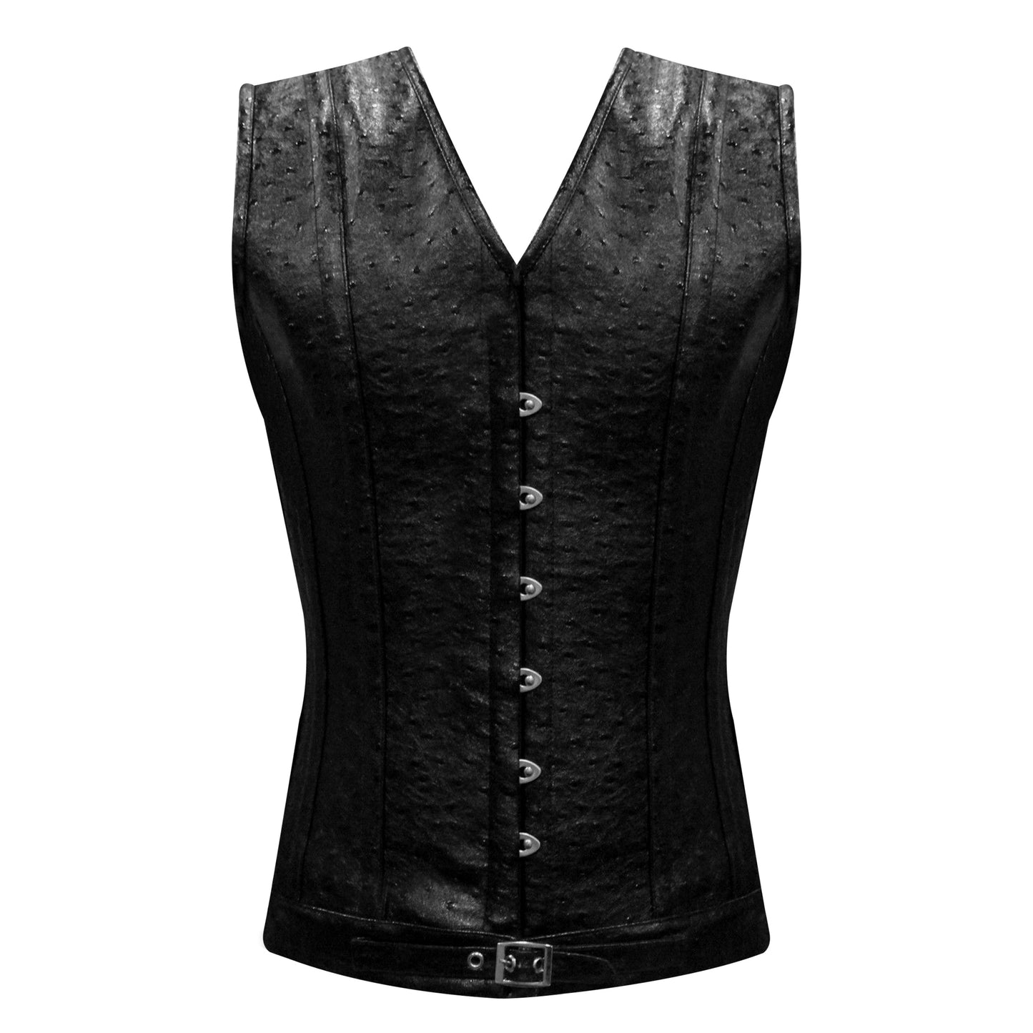 Handmade Black Ostrich PVC Men's Waist Training Corset Vest