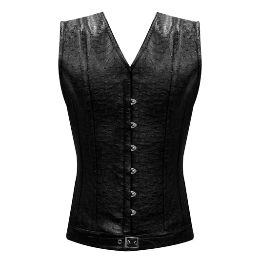 Handmade Black Ostrich PVC Men's Waist Training Corset Vest
