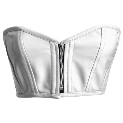 Handmade Black Y2k PVC Front Zipper Bustier Top
