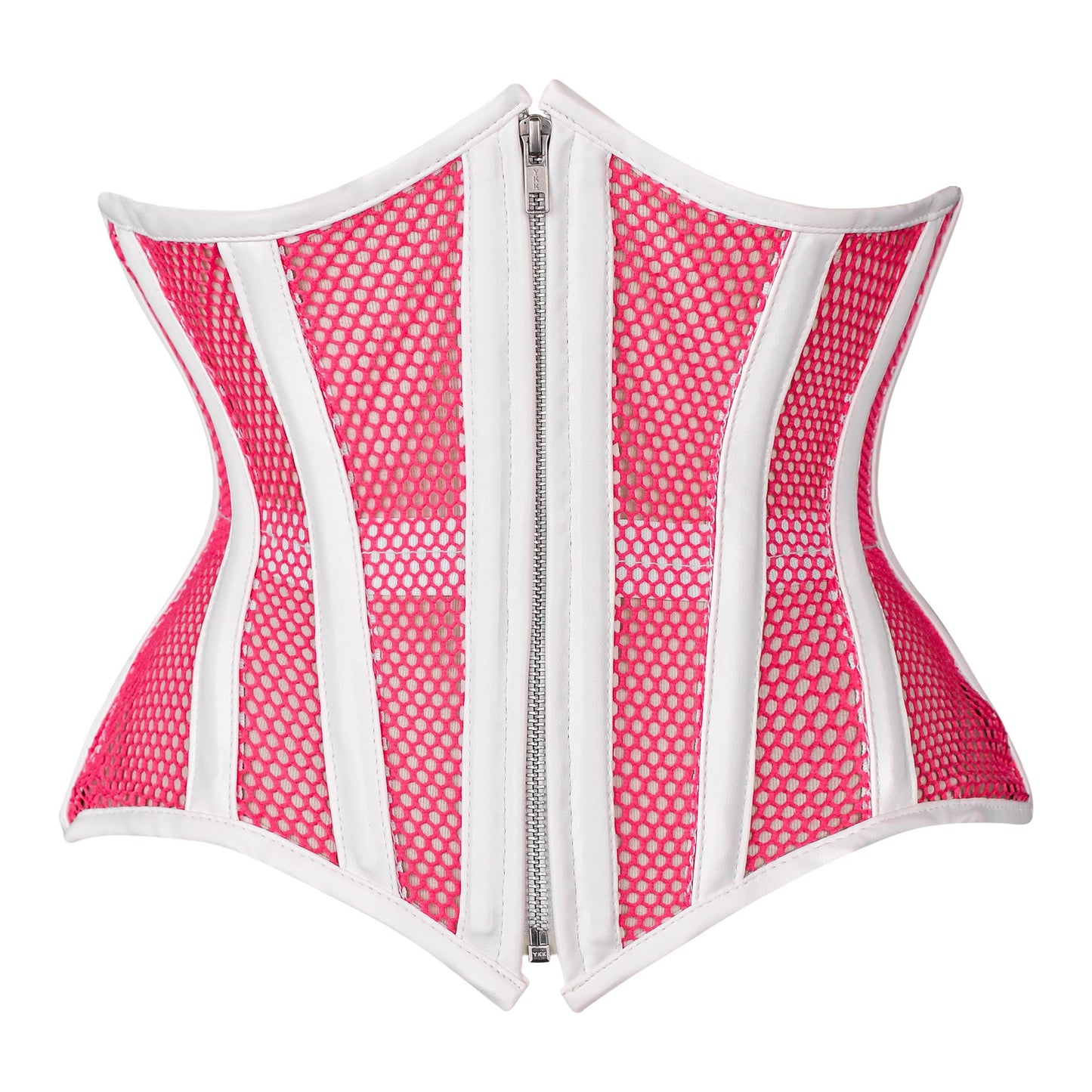 Pink & White Mesh Zip-Up Corset
