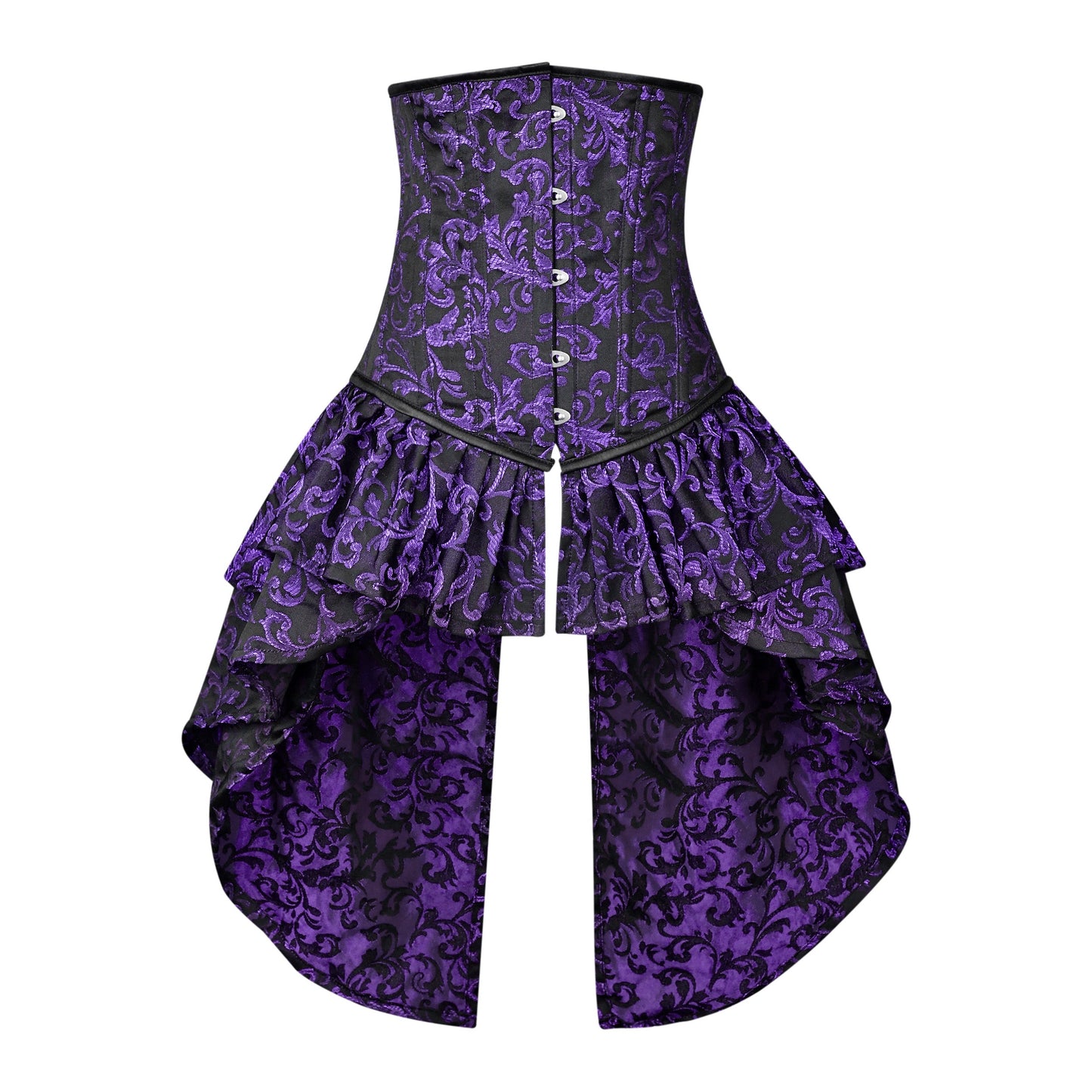 Purple and Black Victorian Brocade Overbust Corset with Bustle Skirt